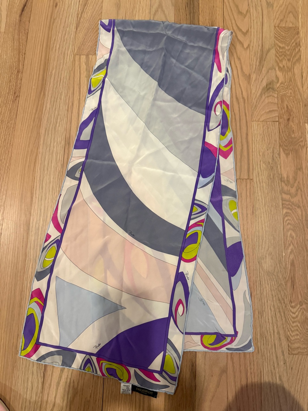 Emilio Pucci Purple, Gray, Cream & Pink Abstract Silk Scarf